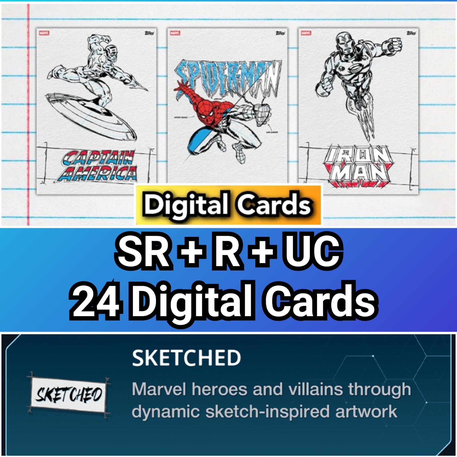 Topps Marvel Collect Sketched 26 SR+R+UC 24 Cards