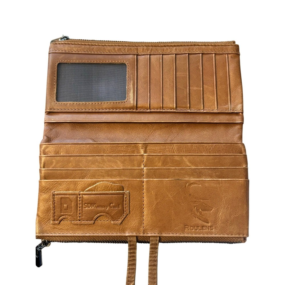Roulens brown wallet billfold clutch RFID