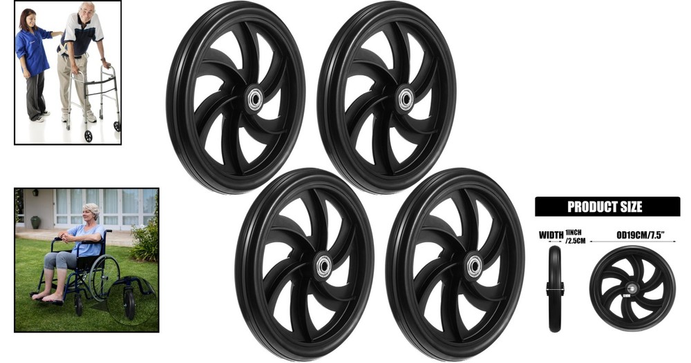 Lightweight 7.5-Inch Replacement Wheels for Walkers - 4 Sets with Easy Install