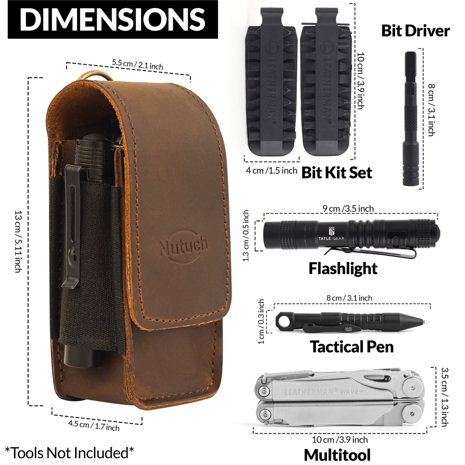 NUTUCH Leather EDC Multitool Sheath with Flip Closure | Leather EDC Organizer