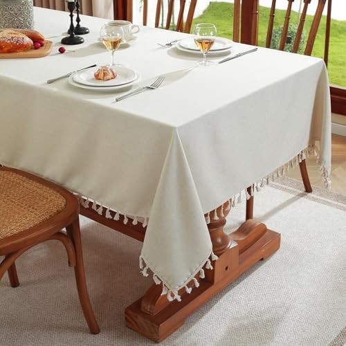 Rectangle Tablecloth, Water Resistant Tassel Table 36" x 36" (Square) Ivory