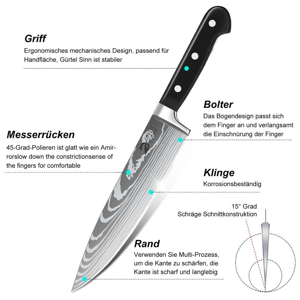 Professional Chef Knife Set 8PCS Kitchen Knife Set with Bag with Knife Sharpener