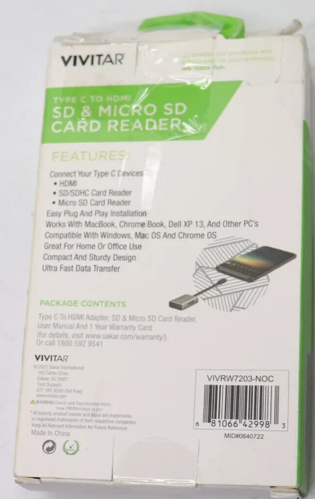 Vivitar Type-C to HDMI Port Adapter with SD and Micro SD Card Reader