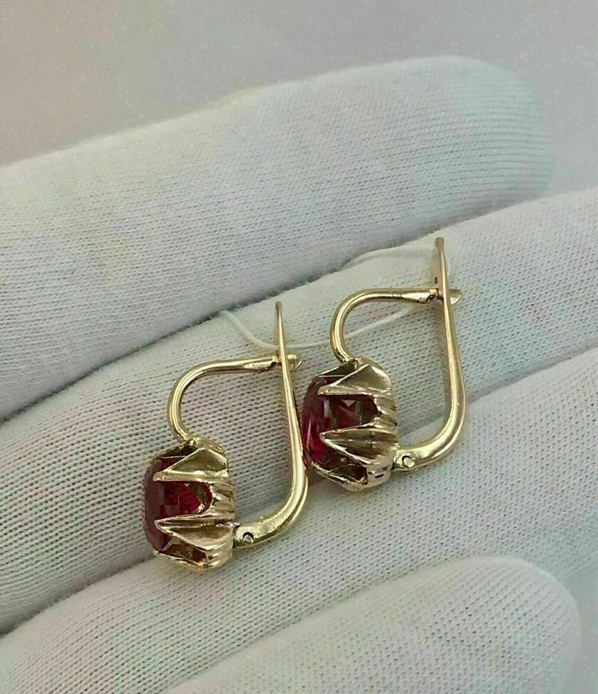 4Ct Lab Created Red Ruby Solitaire Drop & Dangle Earrings 14k Yellow Gold Plated