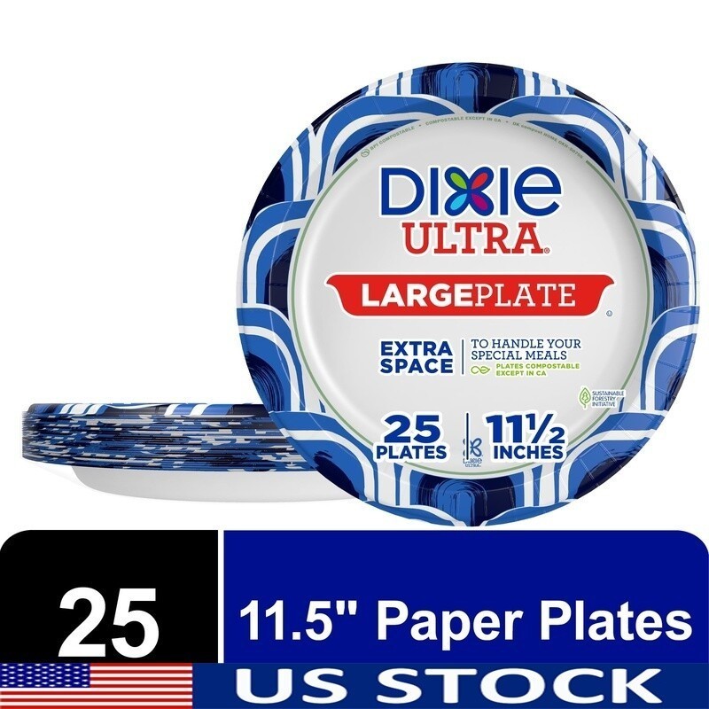 Large Disposable Paper Plates Compostable Microwave Safe Heavy Duty 25 Pack New