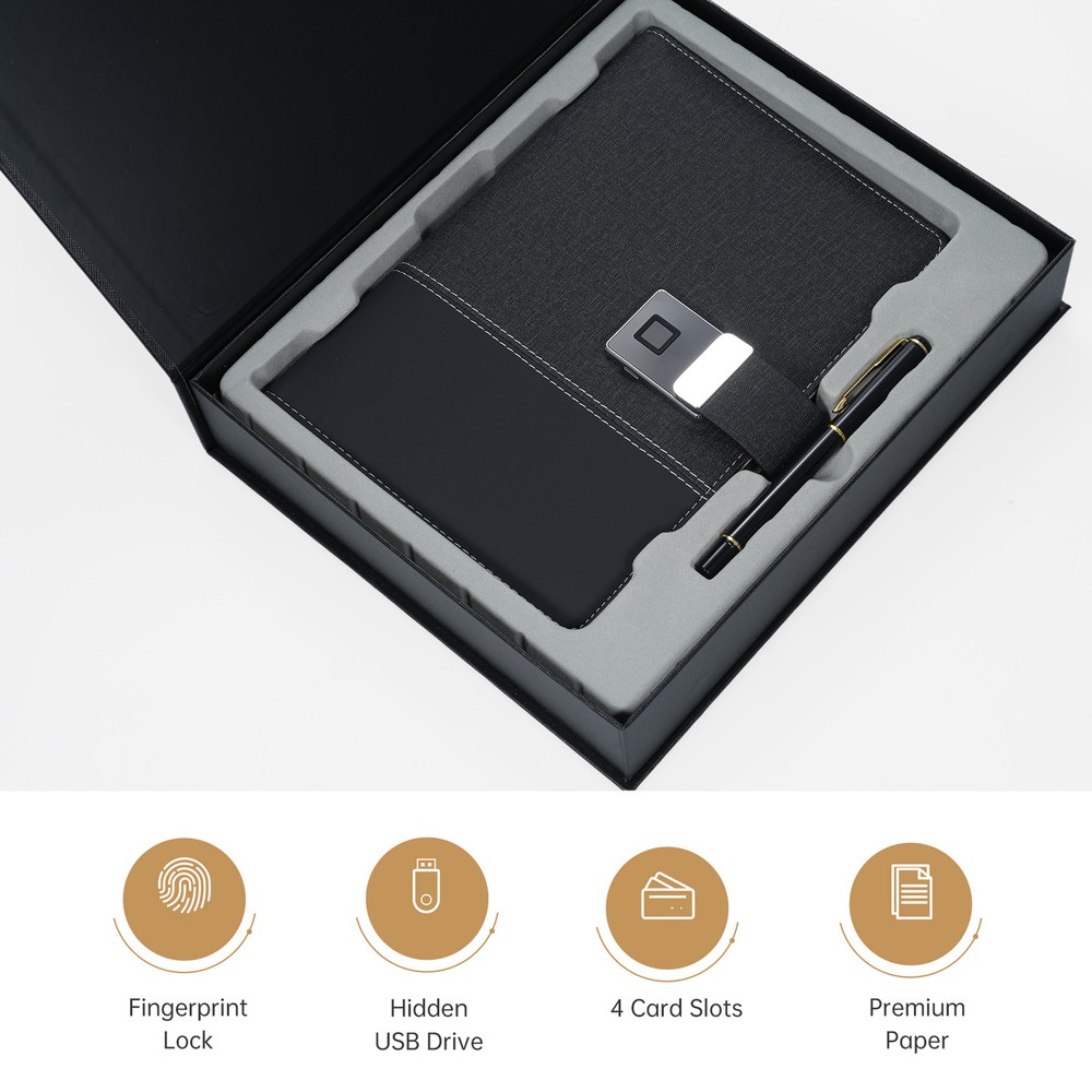 Leather Notebook with Fingerprint Lock and 16GB High- USB Drive O7A0