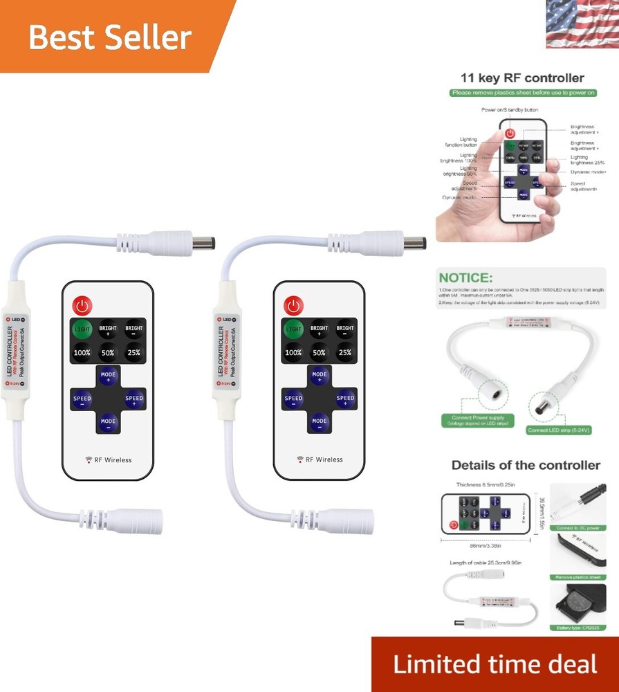 Compact RF LED Dimmer - 2 Pack with 11 Keys Remote Control for Dimmable Lighting