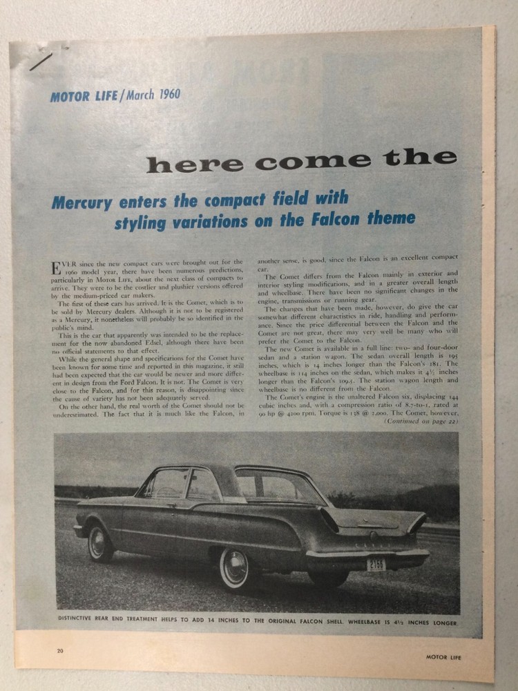 MercuryArt138 Article 1960 Mercury Comets March 1960 4 pg