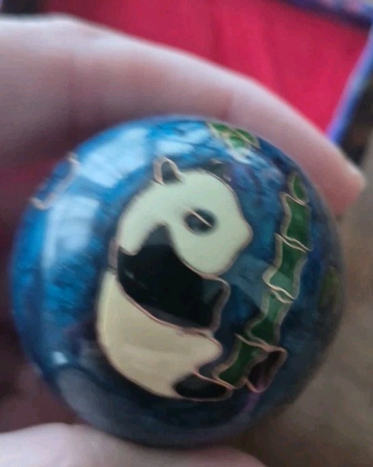 Chinese Shouxing Baoding Balls ~ Vintage ~ Enamel Pandas
