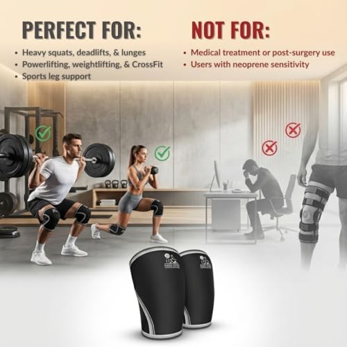 Knee Sleeves (1 Pair) Support & Compression for Weightlifting, Large Black