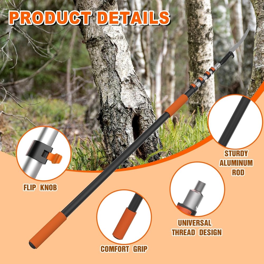 26FT Reach Pole Saw for Tree Trimming, Telescoping Tree Pruner Extendable with 5