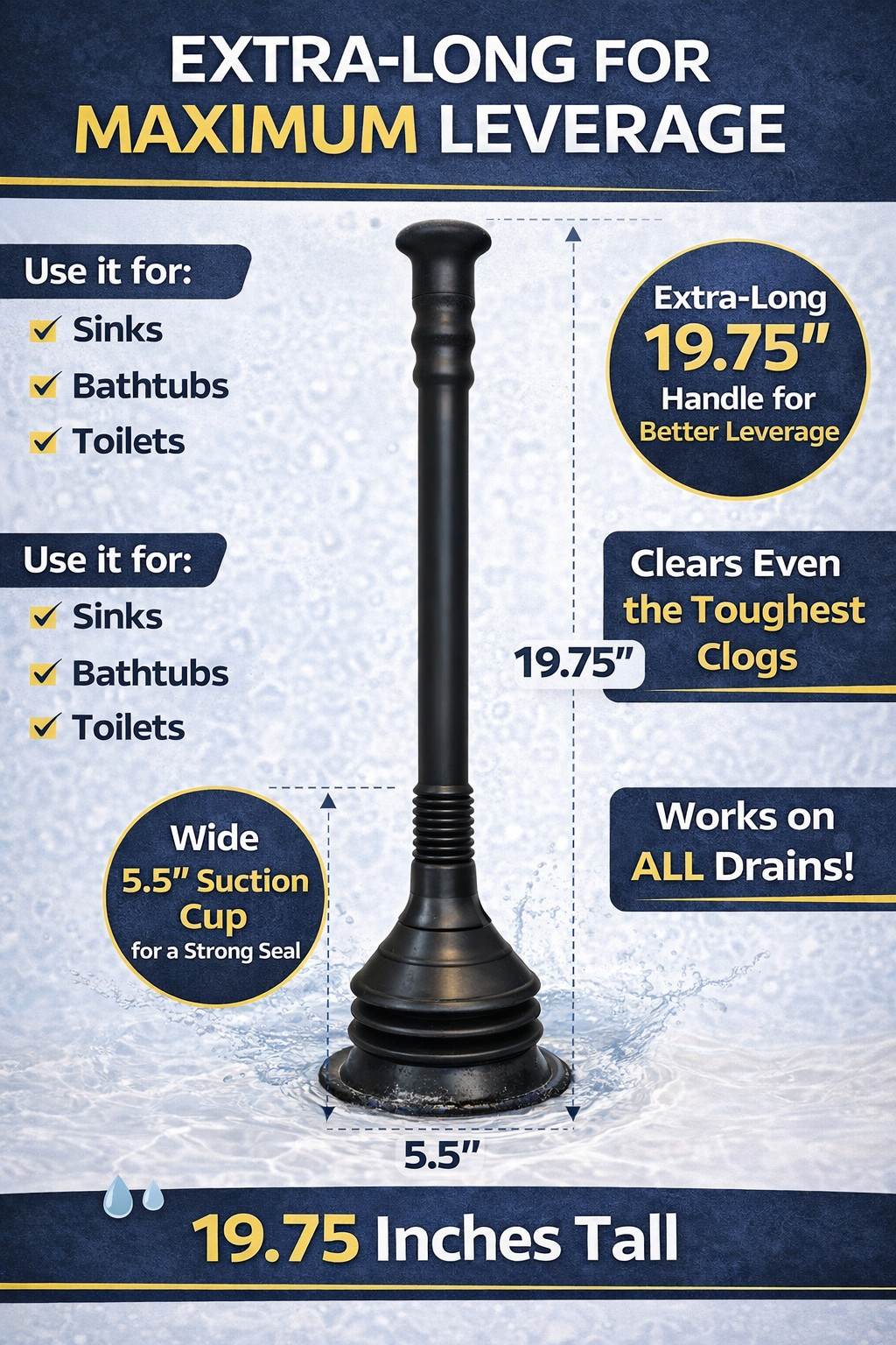 Accordion Toilet Plunger – High-Force Clog Remover for Toilets, Sinks & Tubs