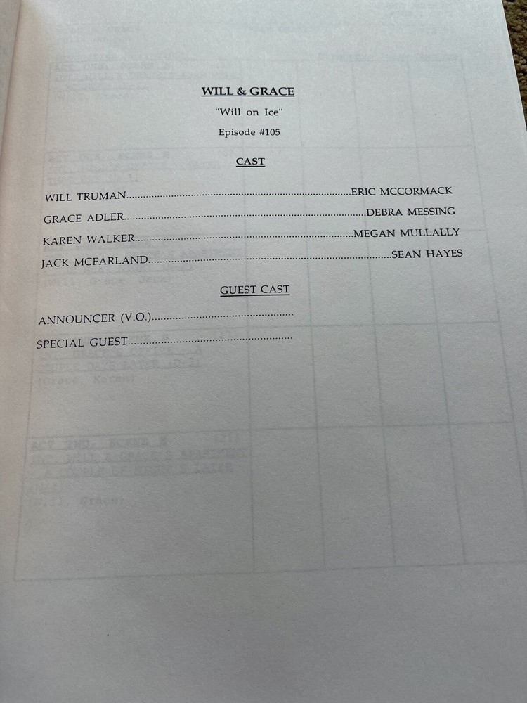 WILL & GRACE TV SERIES SHOW SCRIPT WILL ON ICE TABLE DRAFT