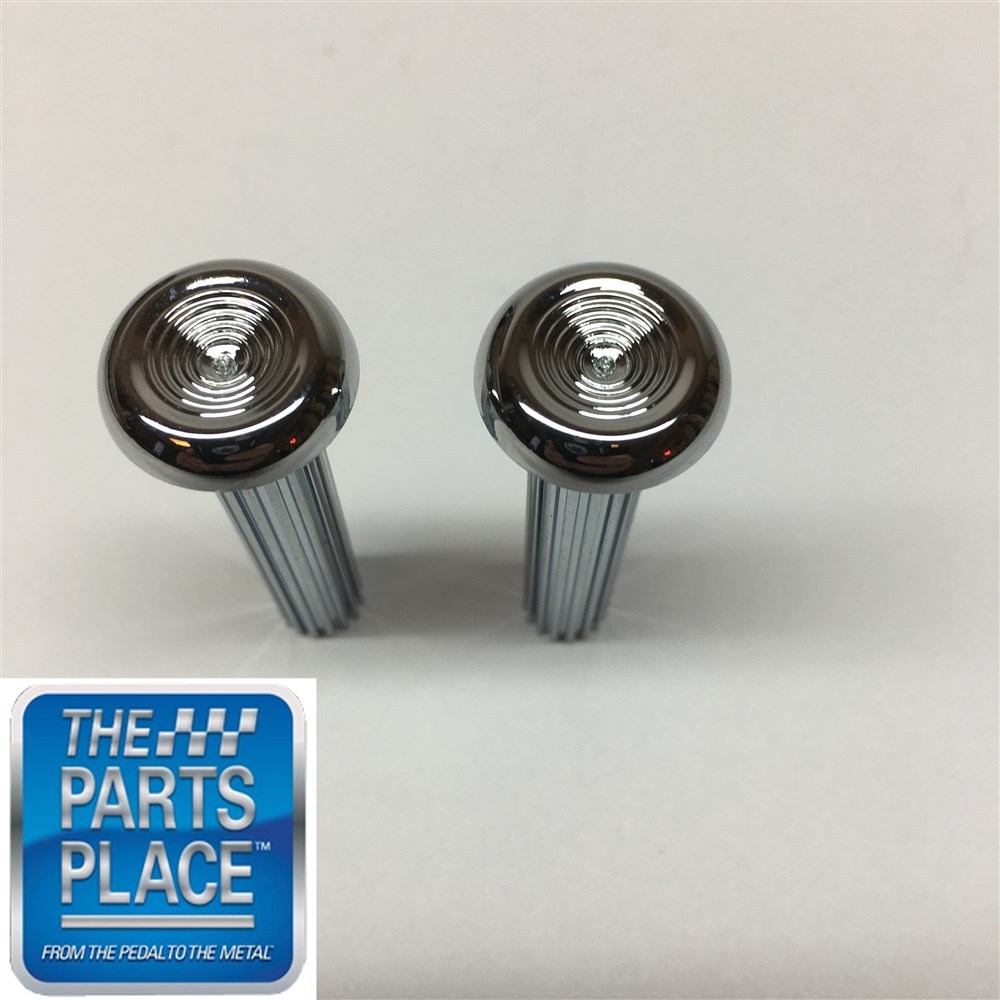1968-70 GM Cars Chrome Ribbed Door Lock Knobs Plastic - Pair