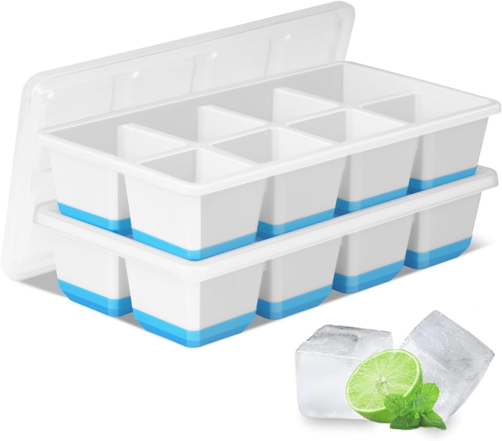 Large Ice Cube Trays 2 Pack Silicone Easy Release Big Square Ice Cubes With Lids