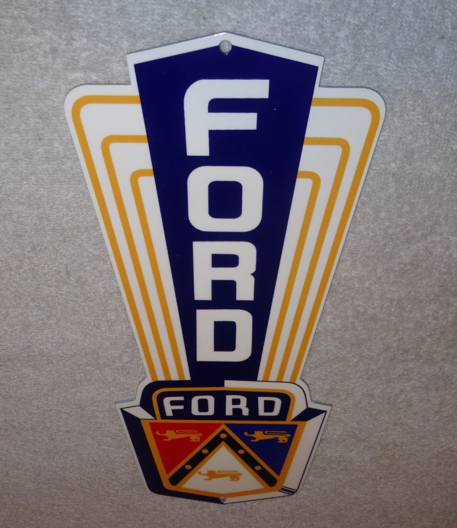 VINTAGE FORD JUBILEE DIECUT CAR & TRUCK DEALER 13" BAKED METAL GASOLINE OIL SIGN
