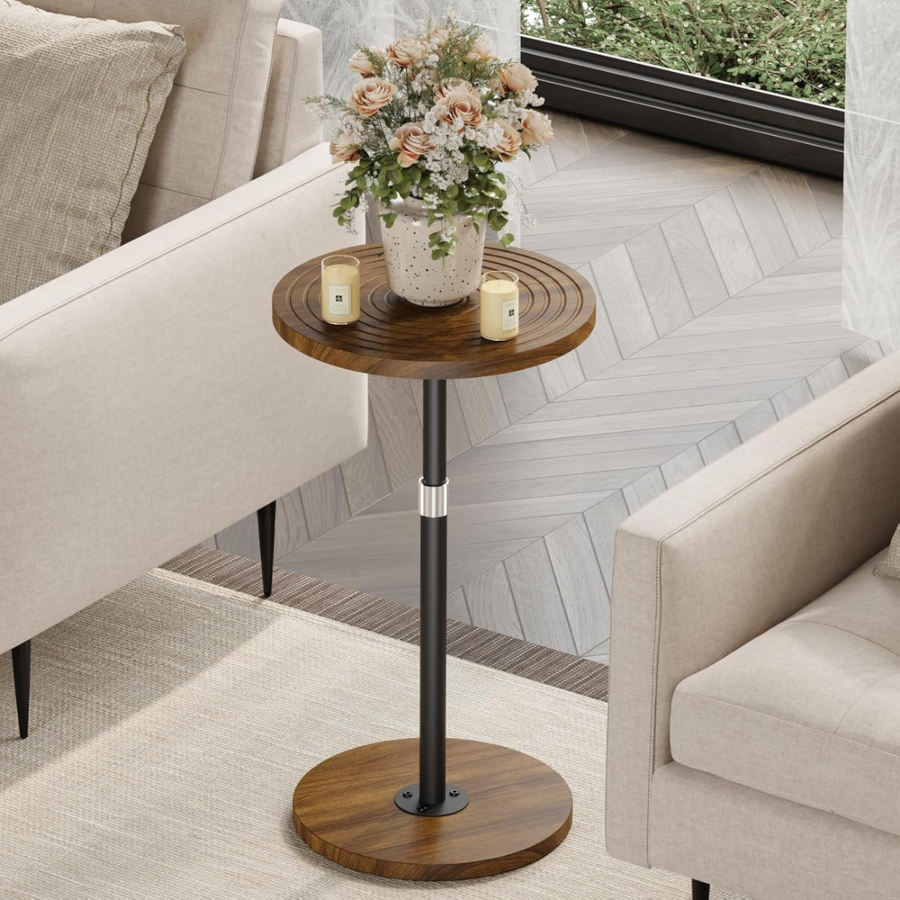 round Side Table, Adjustable-Height Small Drink Table, Pedestal Martini Stand, W