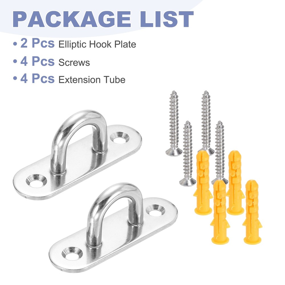 2Pcs M8 Eyelet Bracket Set Elliptic Hook Plate and Hook, Silver