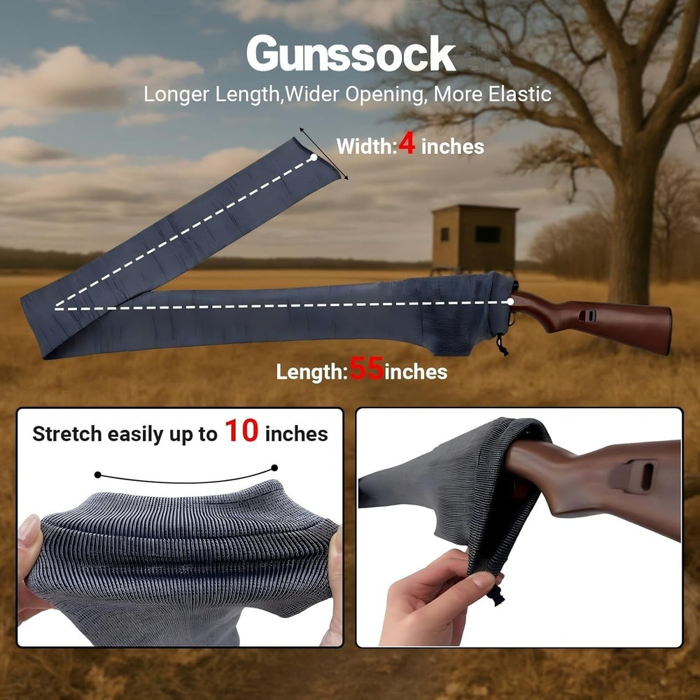 55" Elastic Gun Sock with Drawstring - Durable, Silicone-Treated Protection