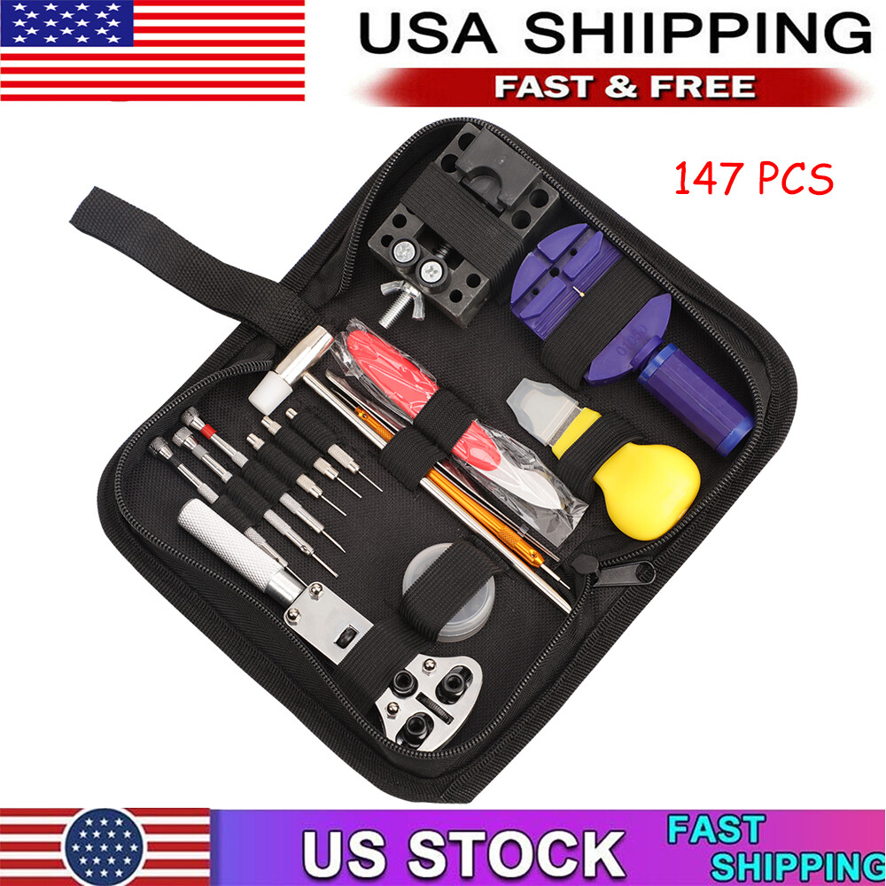 147Pcs Watch Repair Watchmaker Back Case Remover Opener Link Pin Spring Bar Kit