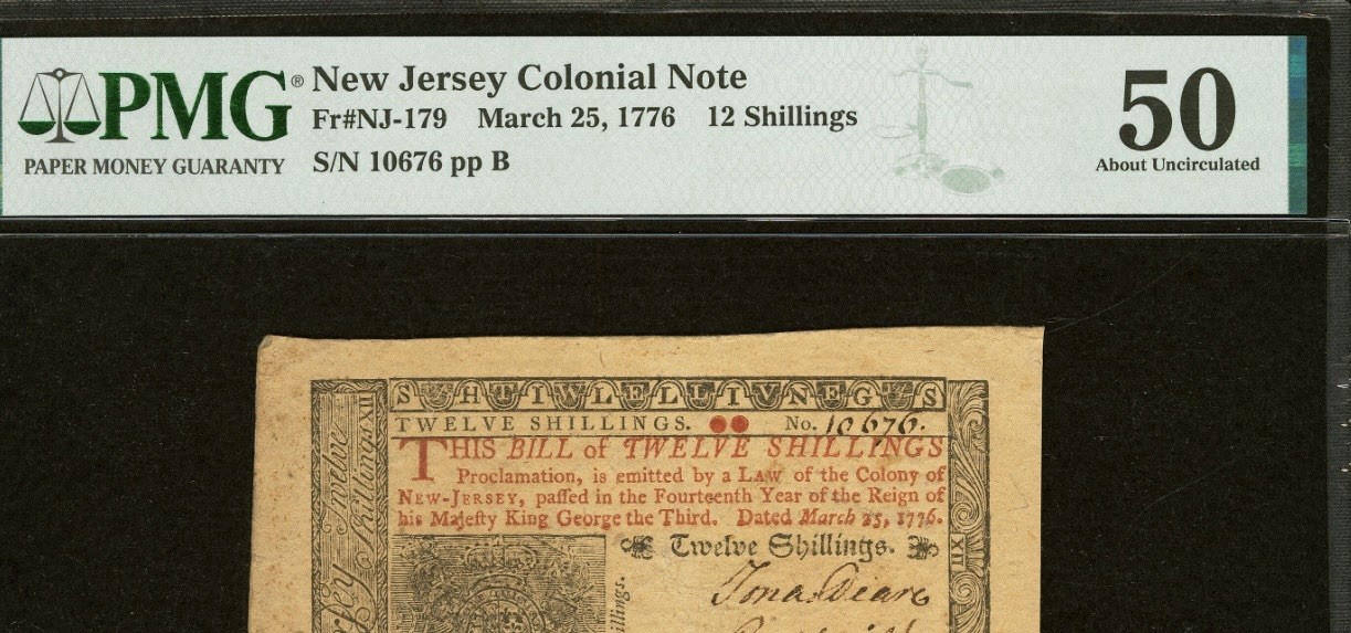 1776 NEW JERSEY Colonial Currency American Revolution Bank Note NJ-179, PMG 50