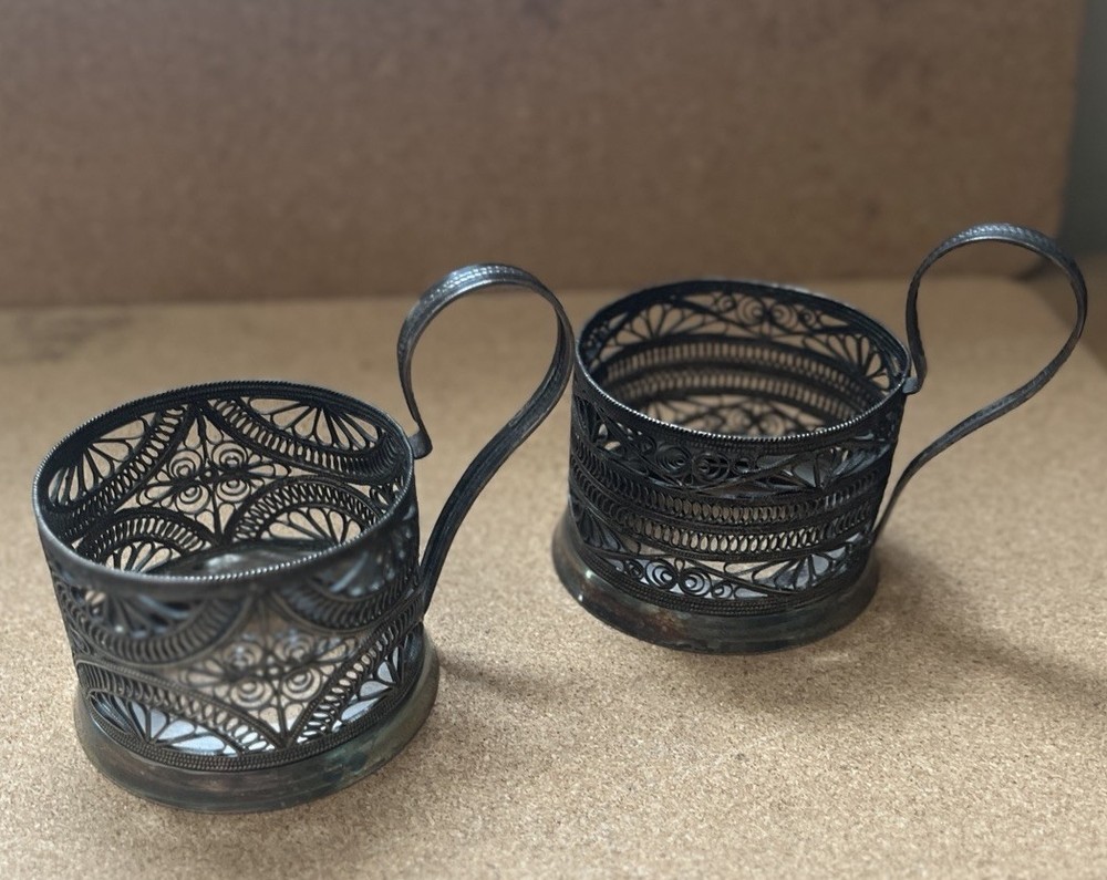 Antique Vintage Soviet Cup Holders / Russian / SILVER