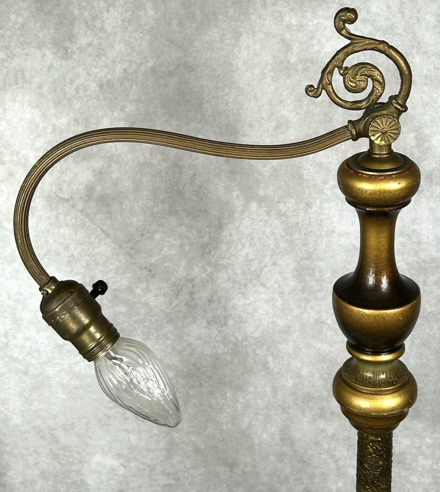 Antique Art Deco Floor Lamp Bridge Arm Unique Painted Wood Column Cast Iron 5 Ft