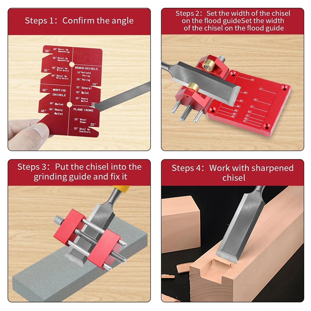 Precise Chisel Sharpening Jig Kit, Honing Guide System for Chisels and Planes
