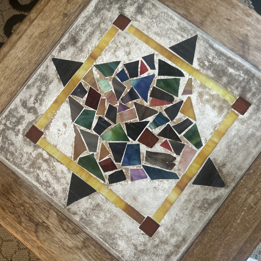 Small Vintage Mosaic Solid Oak Table