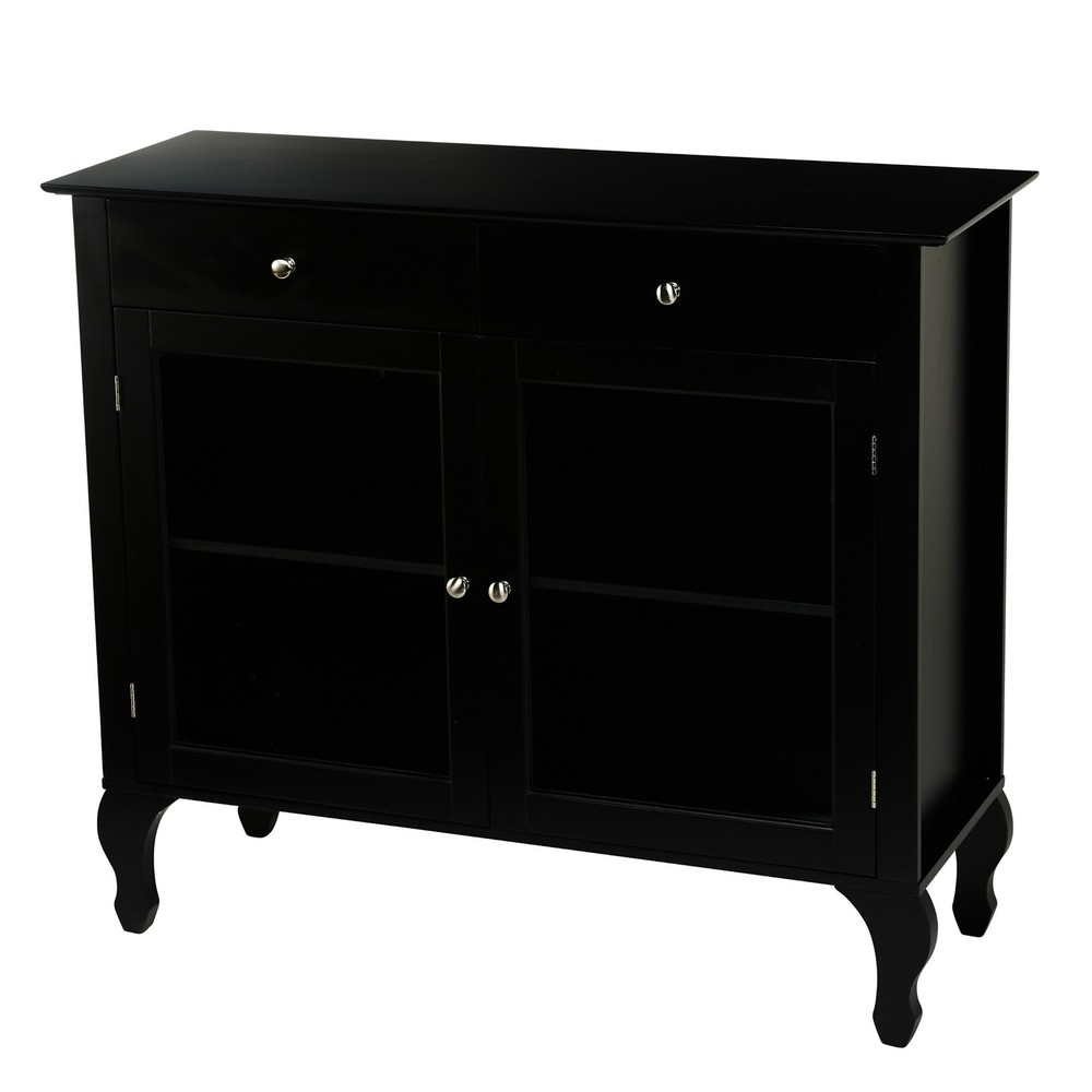 Black Wooden Buffet Console Server Storage Dining Curio Display Table Glass Door