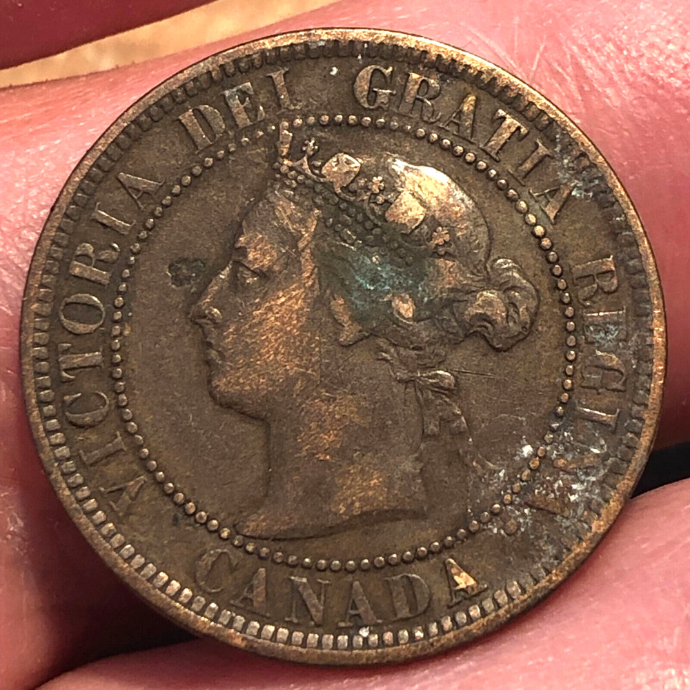1884 Canada One Cent Bronze Coin - VG (Very Good) condition