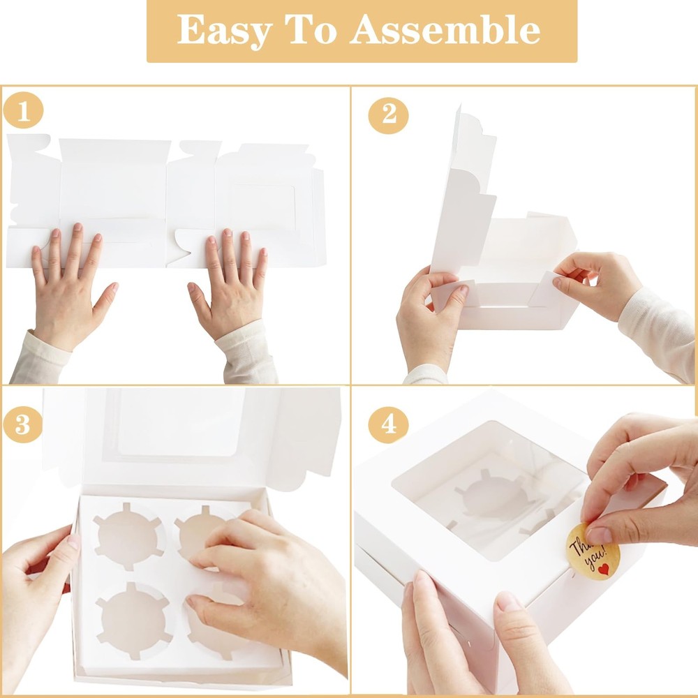 Cupcake Boxes with Clear Window Food Grade Materials Easy Assembly - Containers