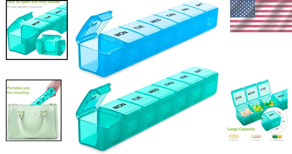 User-Friendly Travel Pill Box - Extra Large 2 Pack with Easy-to-Read Labels