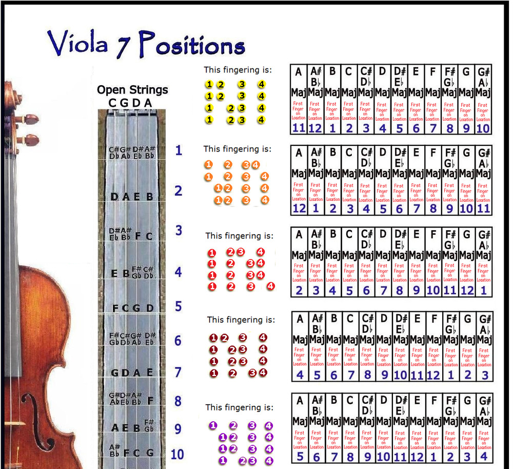 VIOLA 7 HAND POSITIONS SMALL CHART - IMPROVISE IN ANY KEY !