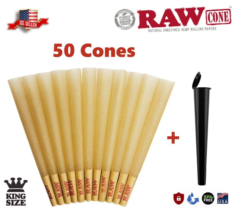 Authentic RAW Classic King Size Pre-Rolled Cones 50 Pack & Tube