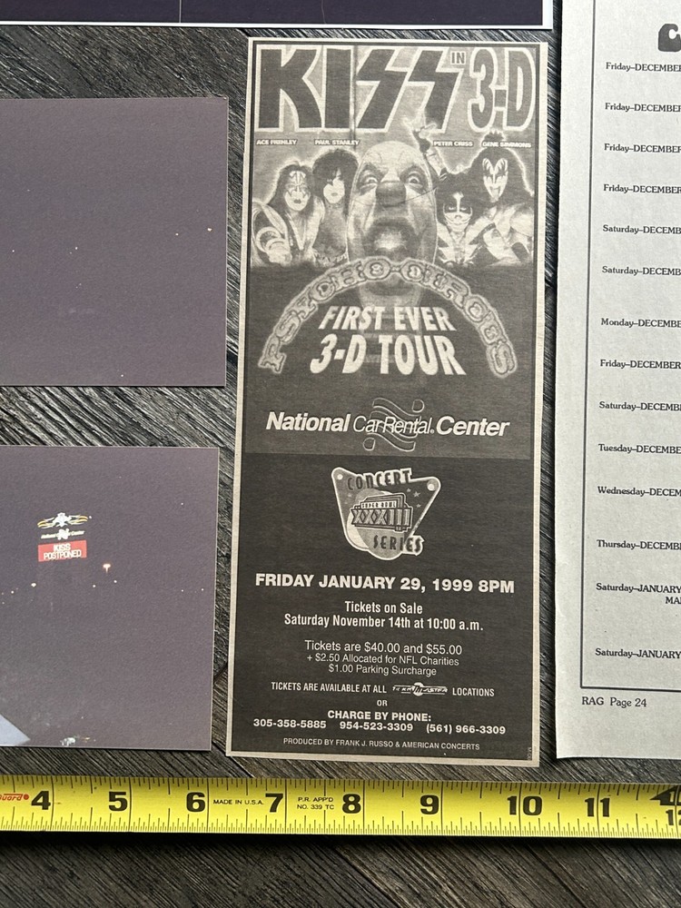 KISS Concert Ad Sign Photos Psycho Circus Tour Sunrise FL 1999 Lot Vintage Kiss