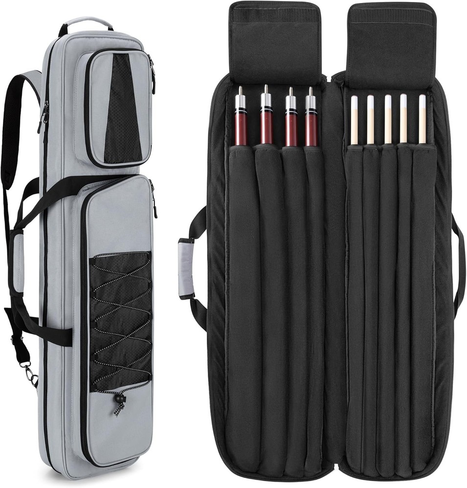 Chic 4x5 Pool Cue Case with Utility Pockets & Adjustable Strap for Comfort