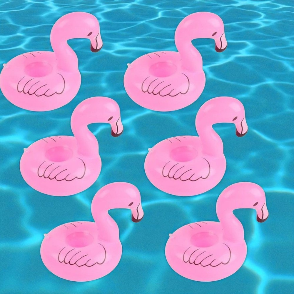 Flamingo Shape Inflatable Pool Drink Holders Floaties Cup Holders Set Of Six