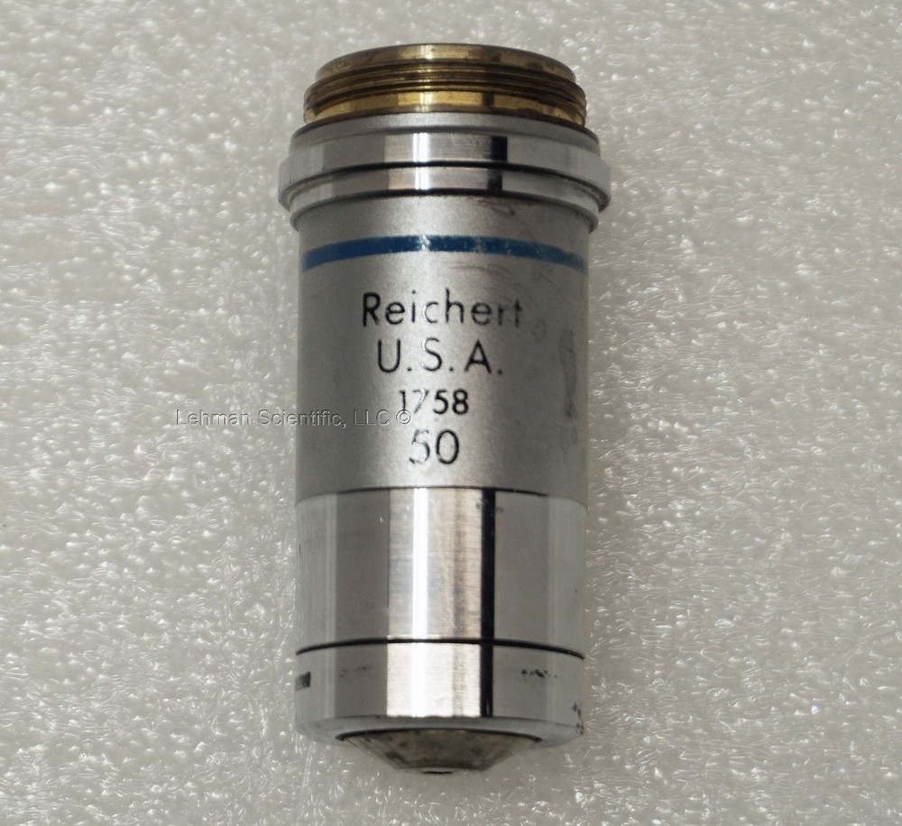 Reichert 50x Neoplan inf-corrected, oil-immersion microscope objective.