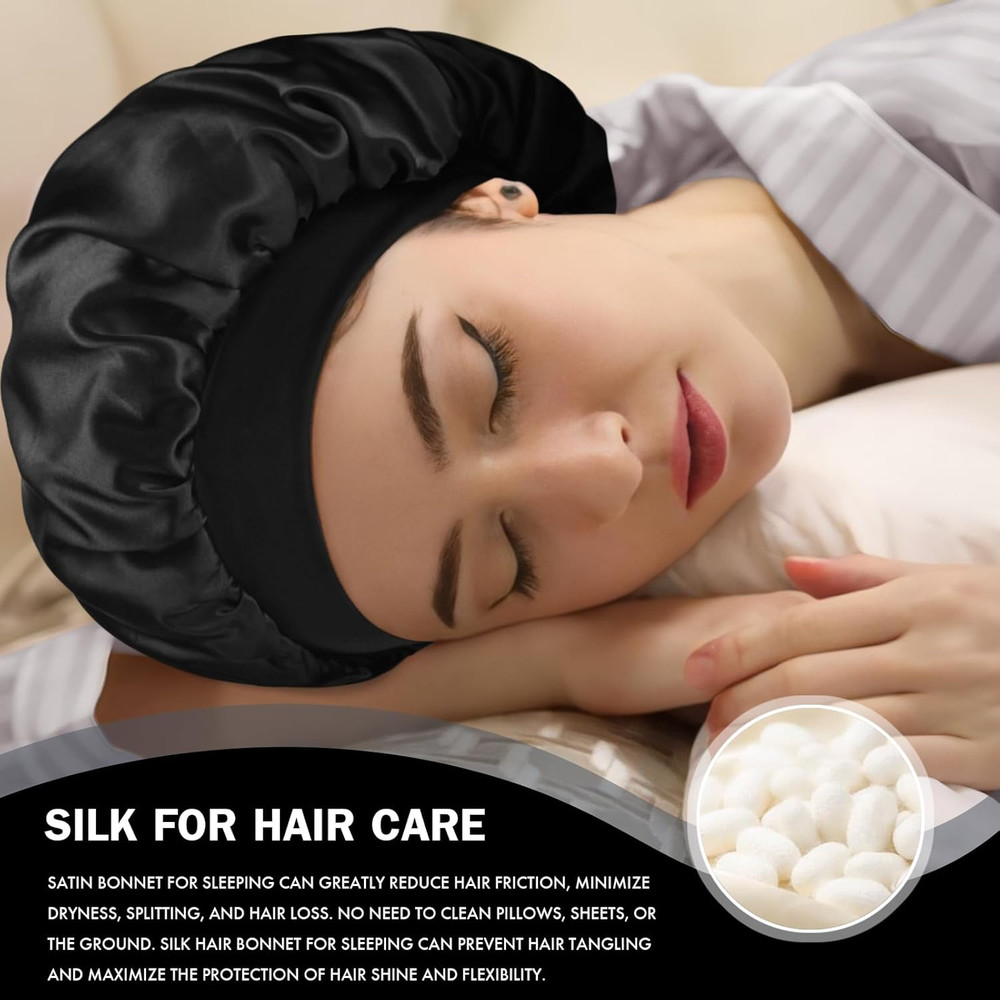 Satin Silk Bonnet for Sleeping, Double Layer Silk Sleep Cap for Men & Women, Sof
