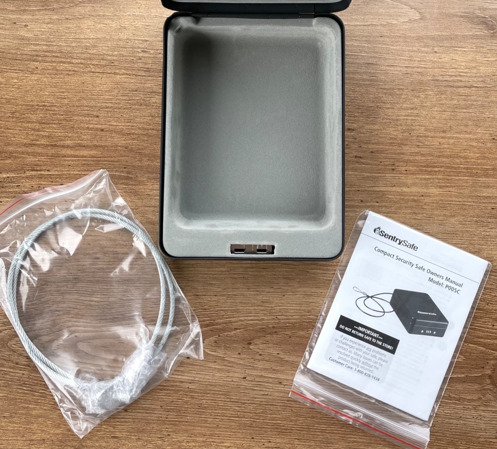 Portable Lock Box SentrySafe P005C w/Combination Lock & Tether Open Box