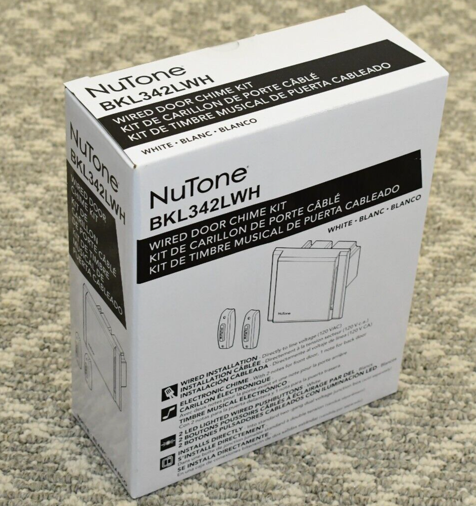 Nutone BKL342LWH Line Voltage Wired Doorbell w/ (2) LED Pushbutton Kit - WHITE