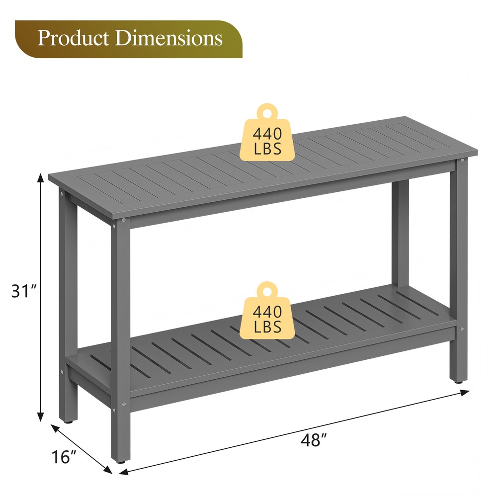Console Table 48" Patio Side Accent Table Multifunctional with Foot Sliders Grey