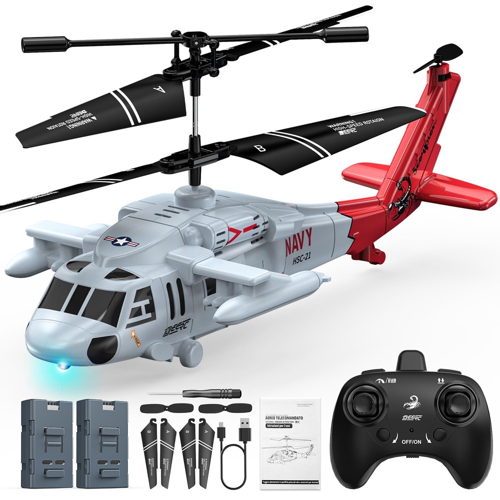 DEERC Black Hawk RC Helicopter, Remote Control Helicopter with Red Scorpion T...