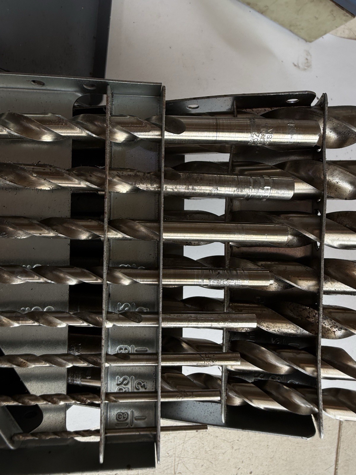 Vintage Drill Bit Holder HUOT 1/16 To 1/2 By 1/32 with assorted bits / used