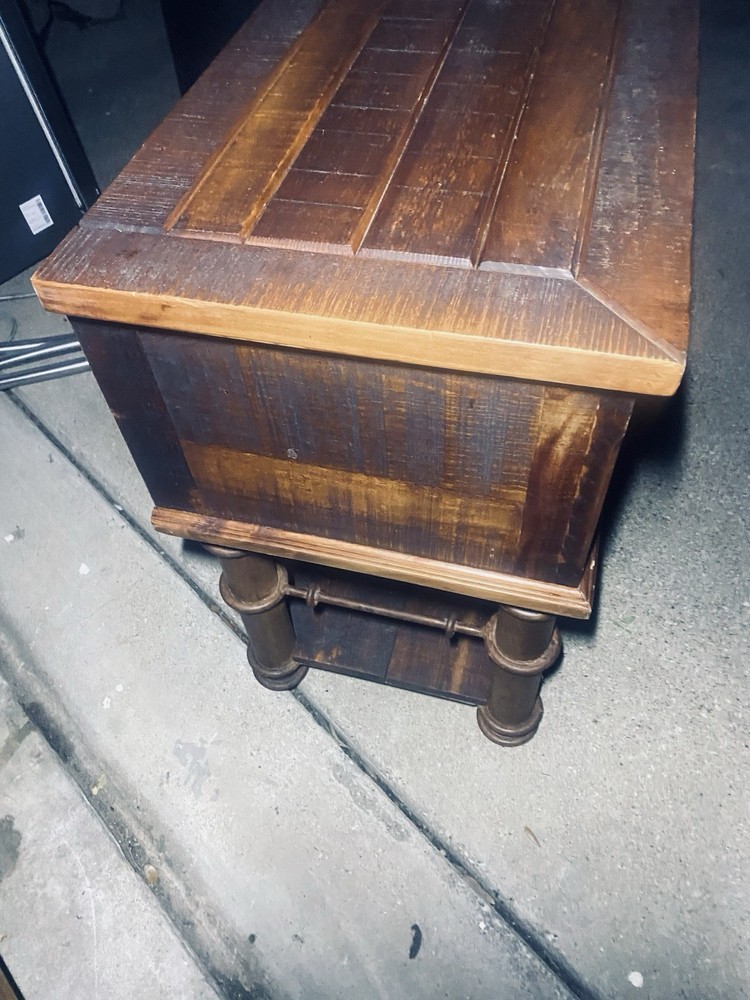 Rustic Solid Wood End Table w/ Storage Drawer & Brass Front – Vintage Spanish