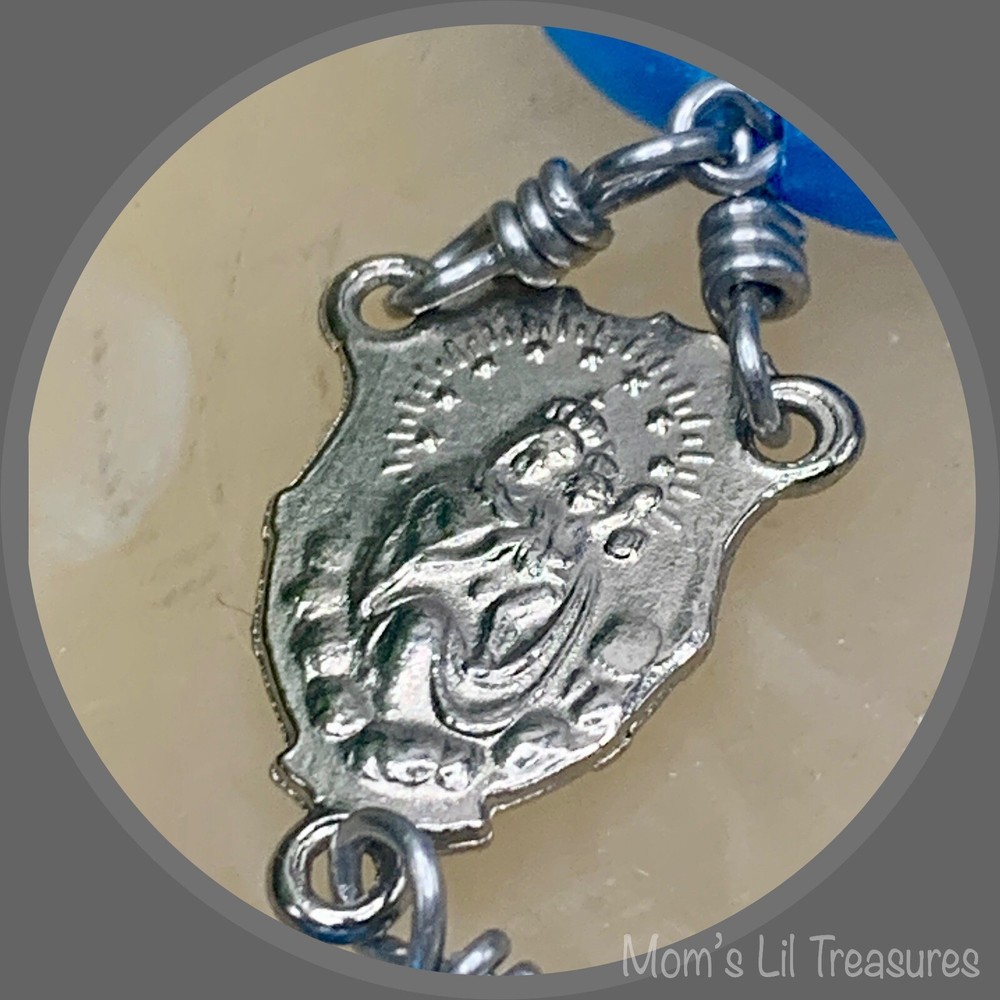 Pearly Blue Plastic Beaded Rosary 31” Catholic Christianity