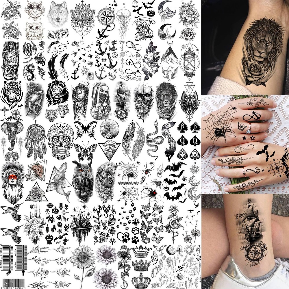 75 Sheets Black Realistic 3D Rose Flowers Temporary Half Sleeve,