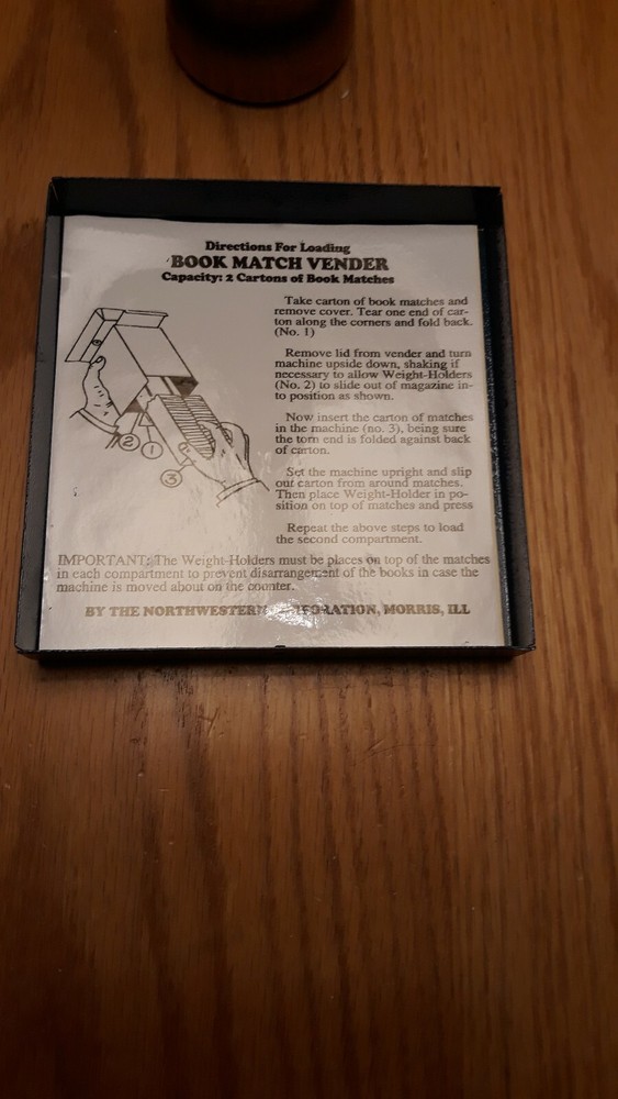Northwestern match vending machine Instruction card/ decal.