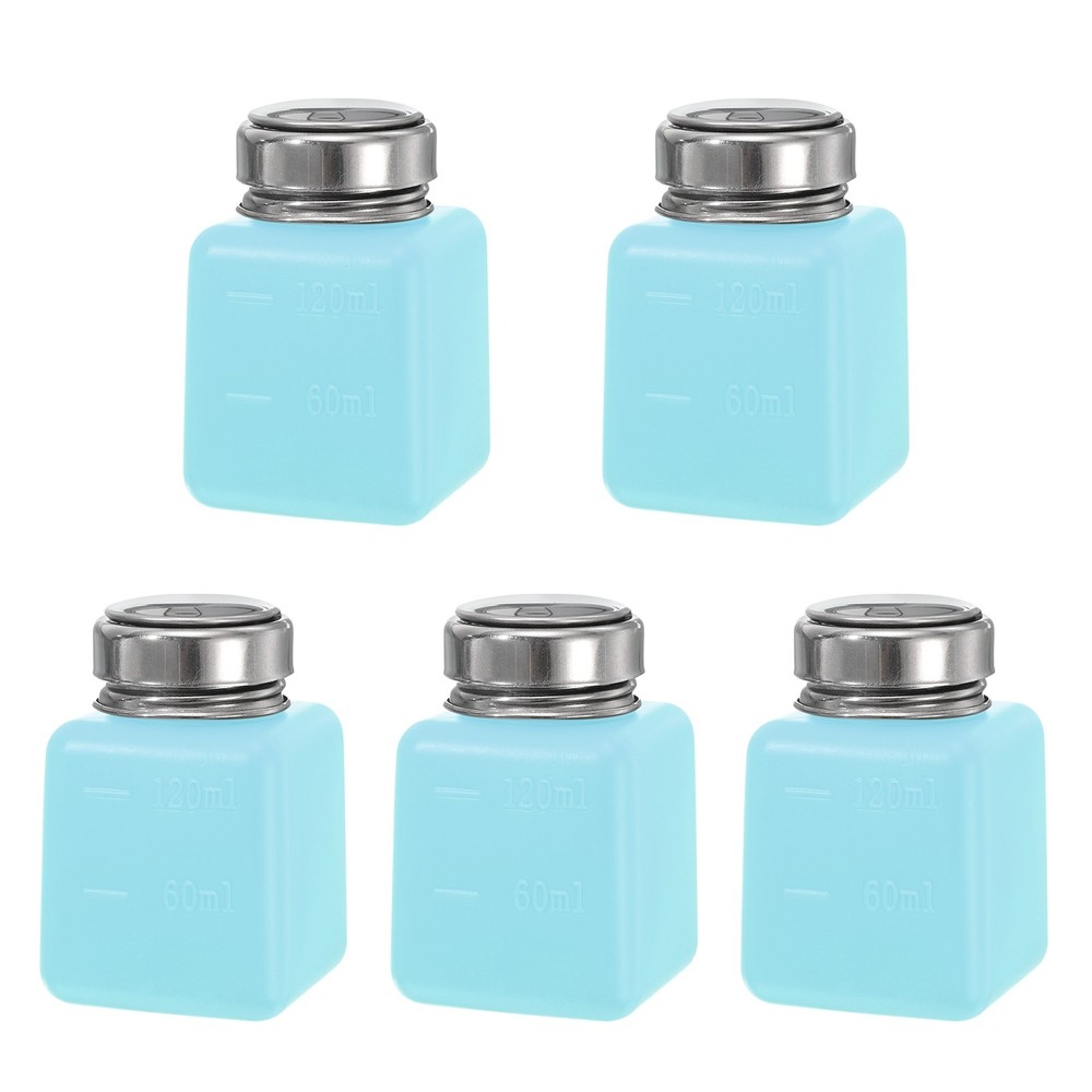 5pcs 4 Oz/120ml Alcohol Push Down Pump Dispenser Bottle Press, Blue